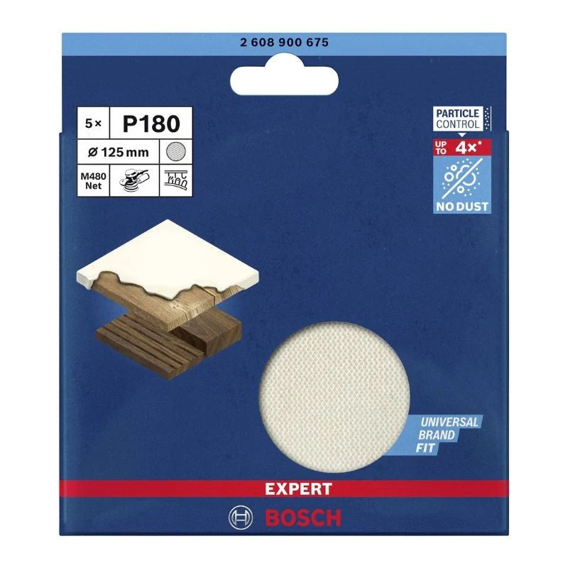 5 disques abrasifs BOSCH 2608900675 excentriques bois et peinture net M480 EXPERT Ø125 G180 - Image 2