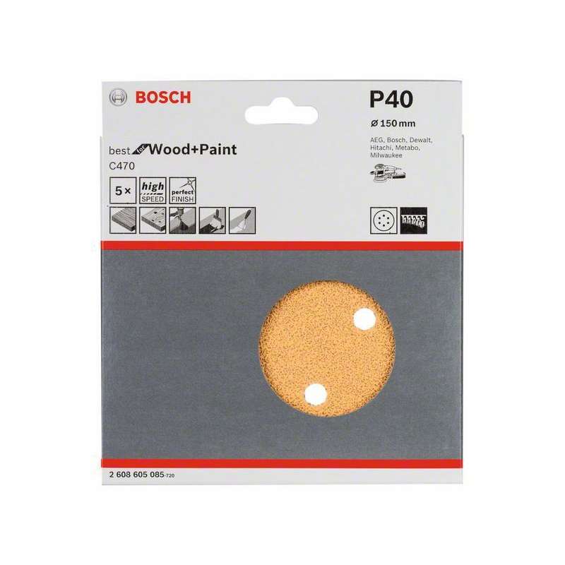 5 feuilles abrasives BOSCH Professional C470 Best for Wood and Paint pour ponceuses excentriques Ø 150mm - 6 trous - Image 2