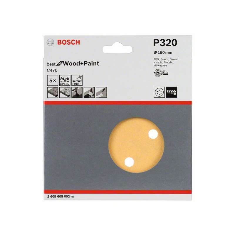 5 feuilles abrasives BOSCH Professional C470 Best for Wood and Paint pour ponceuses excentriques Ø 150mm - 6 trous - Image 9