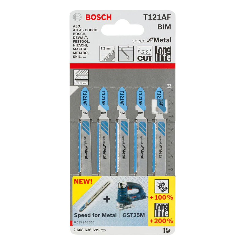 5 lames de scie-sauteuse BOSCH T 121 AF BIM Speed métal - 92 x 1.2 mm - Image 2