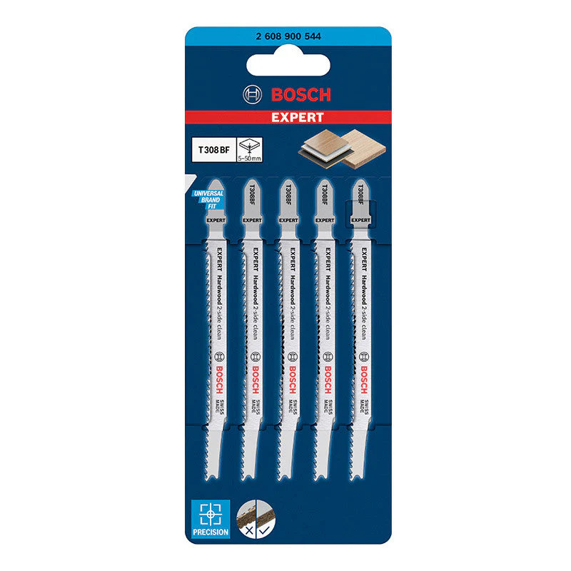 5 Lames scie sauteuse BOSCH 2608900544 EXPERT BIM Sans éclat Bois dur 117mm T308BF - Image 2