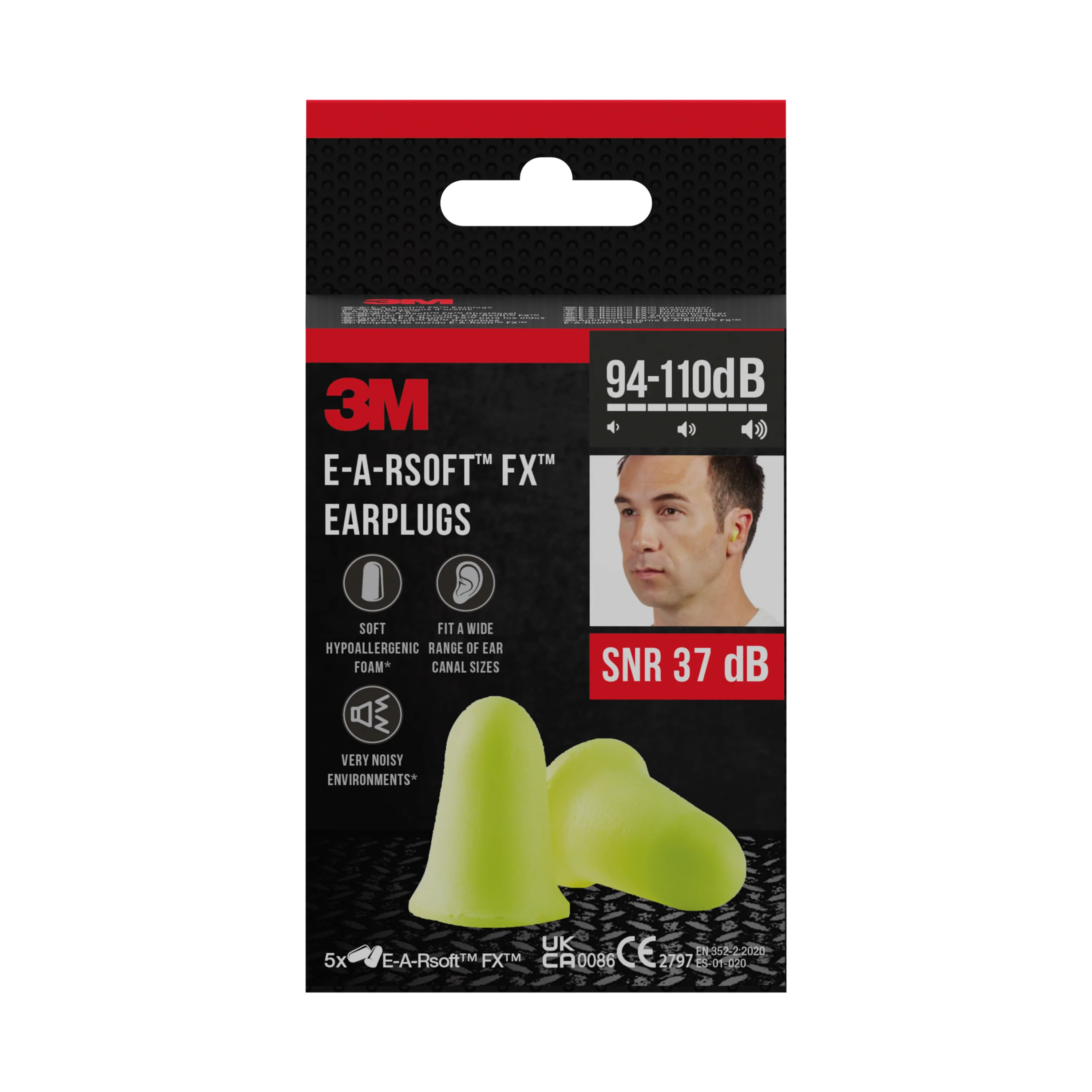 5 Paires de bouchons d'oreilles réutilisables SNR 37 dB - Image 2
