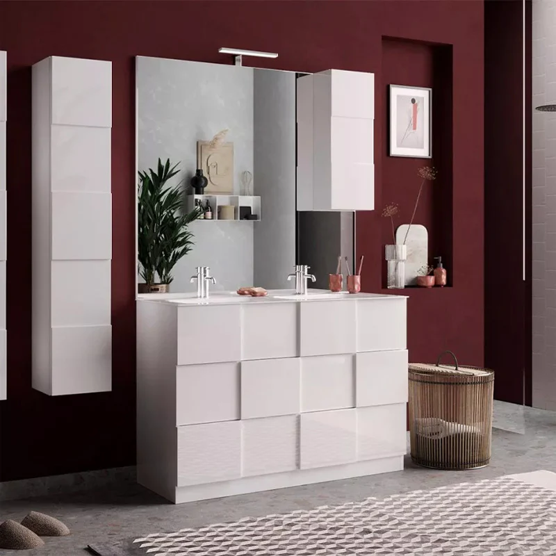 Meuble salle de bain sur pieds ARREDOBAGNO CAMPANELLI 3 tiroirs + double vasque 120cm - Image 2