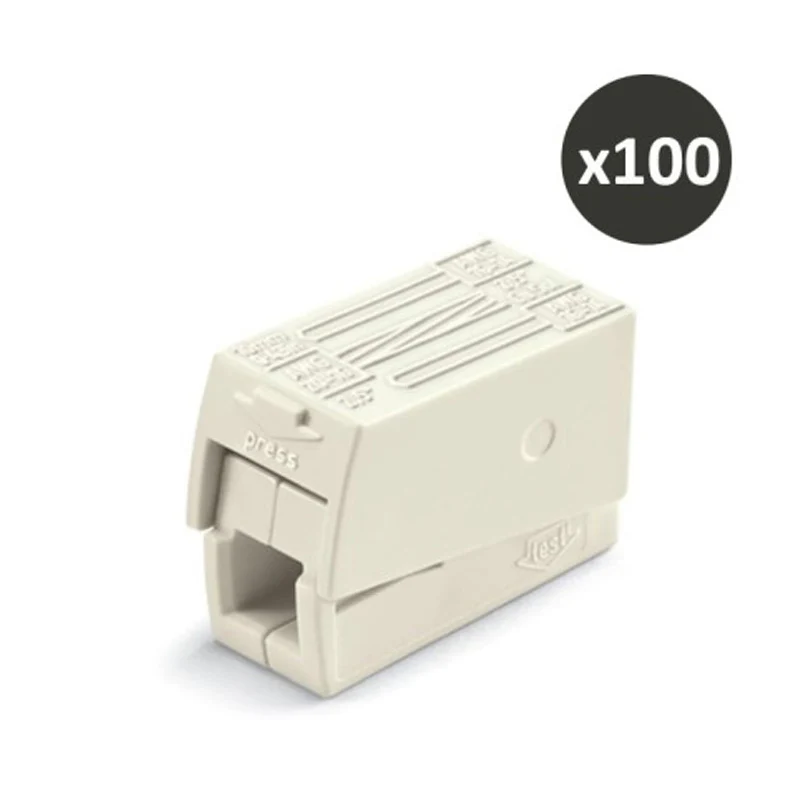 Lot de 100 bornes pour luminaires WAGO 2,5 mm² / 2 rigides - 1 souple / 105°C / Blanc