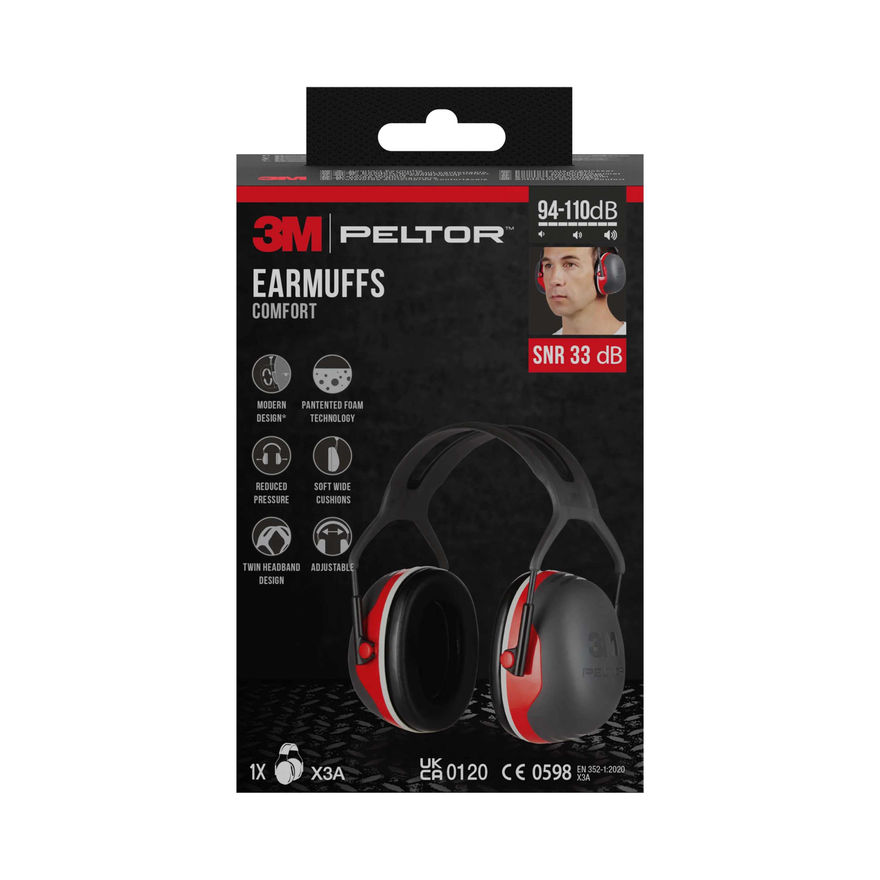 Casque de Protection Auditive Grand Confort 3M™ PELTOR™ X3 Rouge SNR 33 dB - Image 2