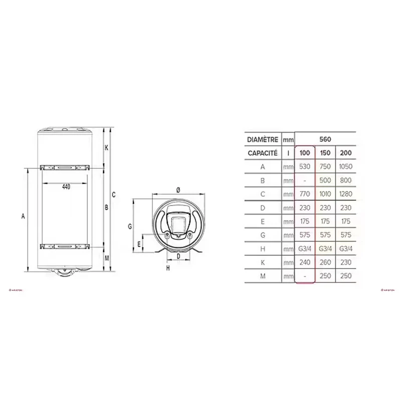 Chauffe-eau electrique vertical mural Initio 100 l - Ø 560 mm - Image 3