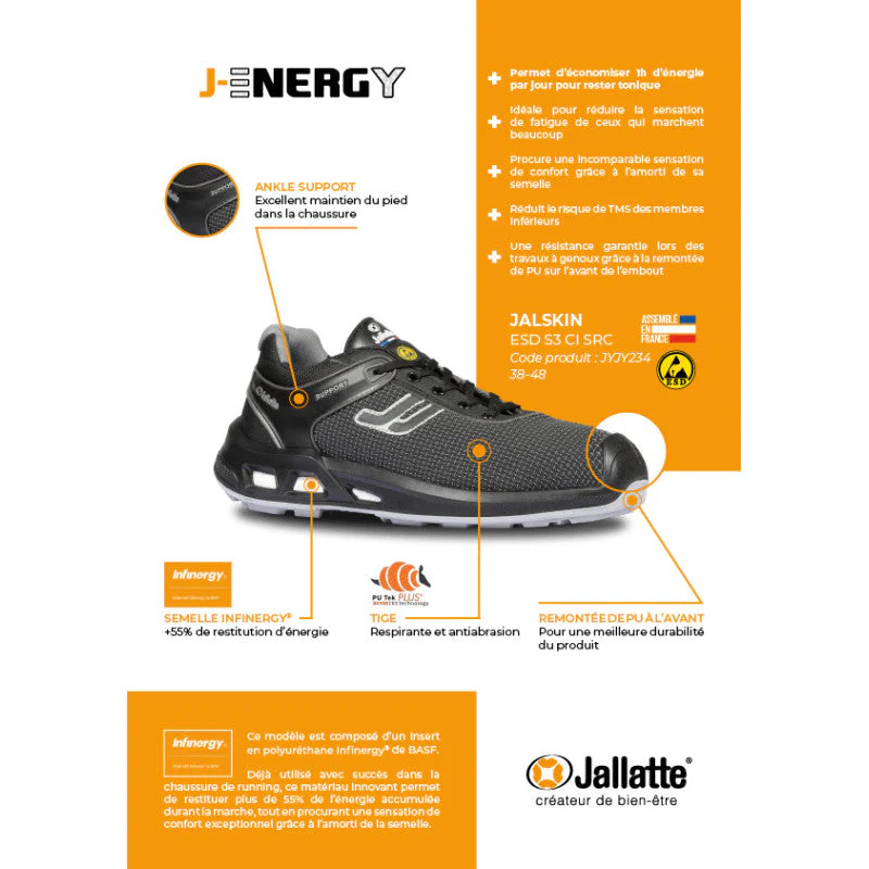Chaussures de sécurité basse JALLATTE JALSKIN SAS S3 ESD CI SRC - Image 3