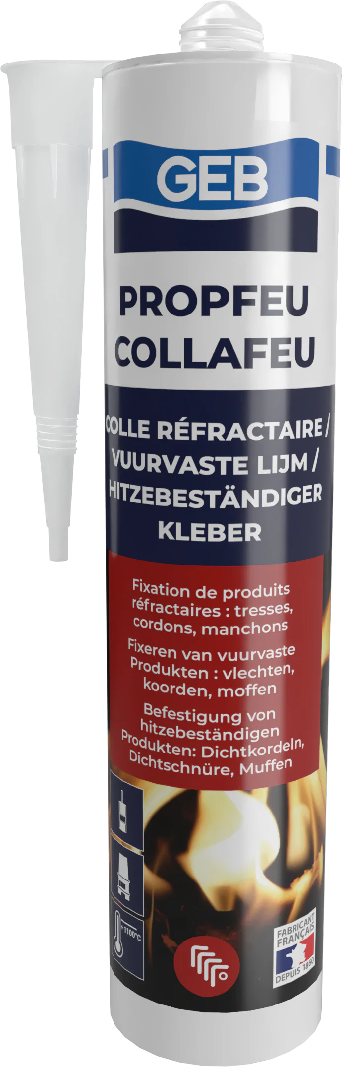 Colle réfractaire GEB COLLAFEU 310 ml résistante jusqu’à 1100°C - Image 2