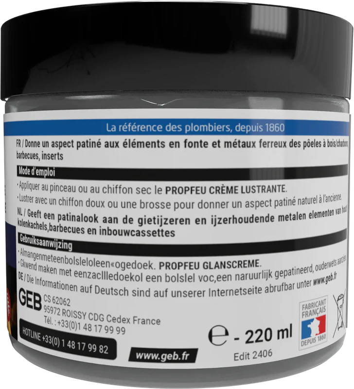 Crème lustrante GEB Propfeu effet patiné pour l’entretien et la protection des fontes et métaux 220ml - Image 4