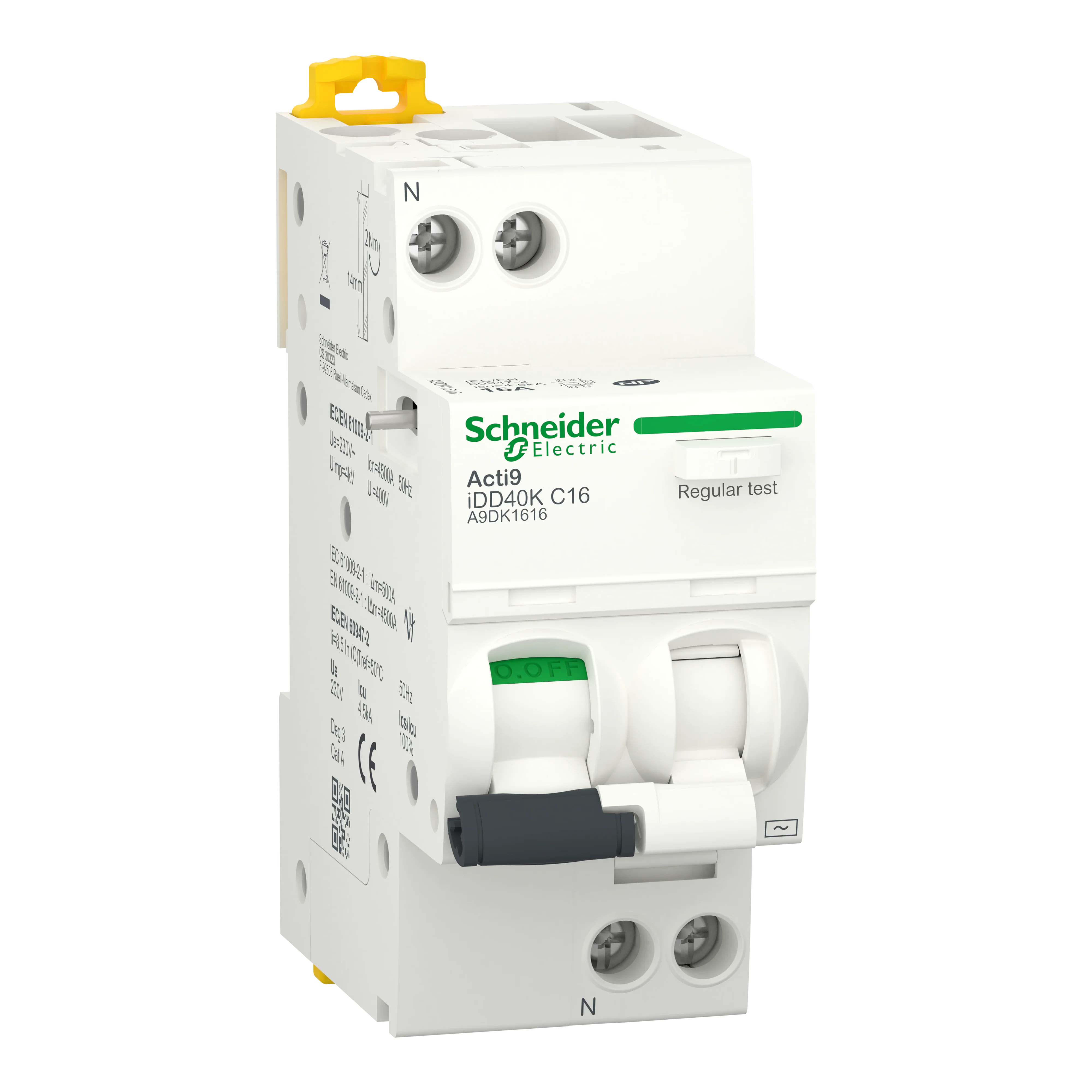 Disjoncteur différentiel SCHNEIDER A9DK1616 1P+N C 16A 4500A/4,5A 30mA type AC Acti9 iDD40K