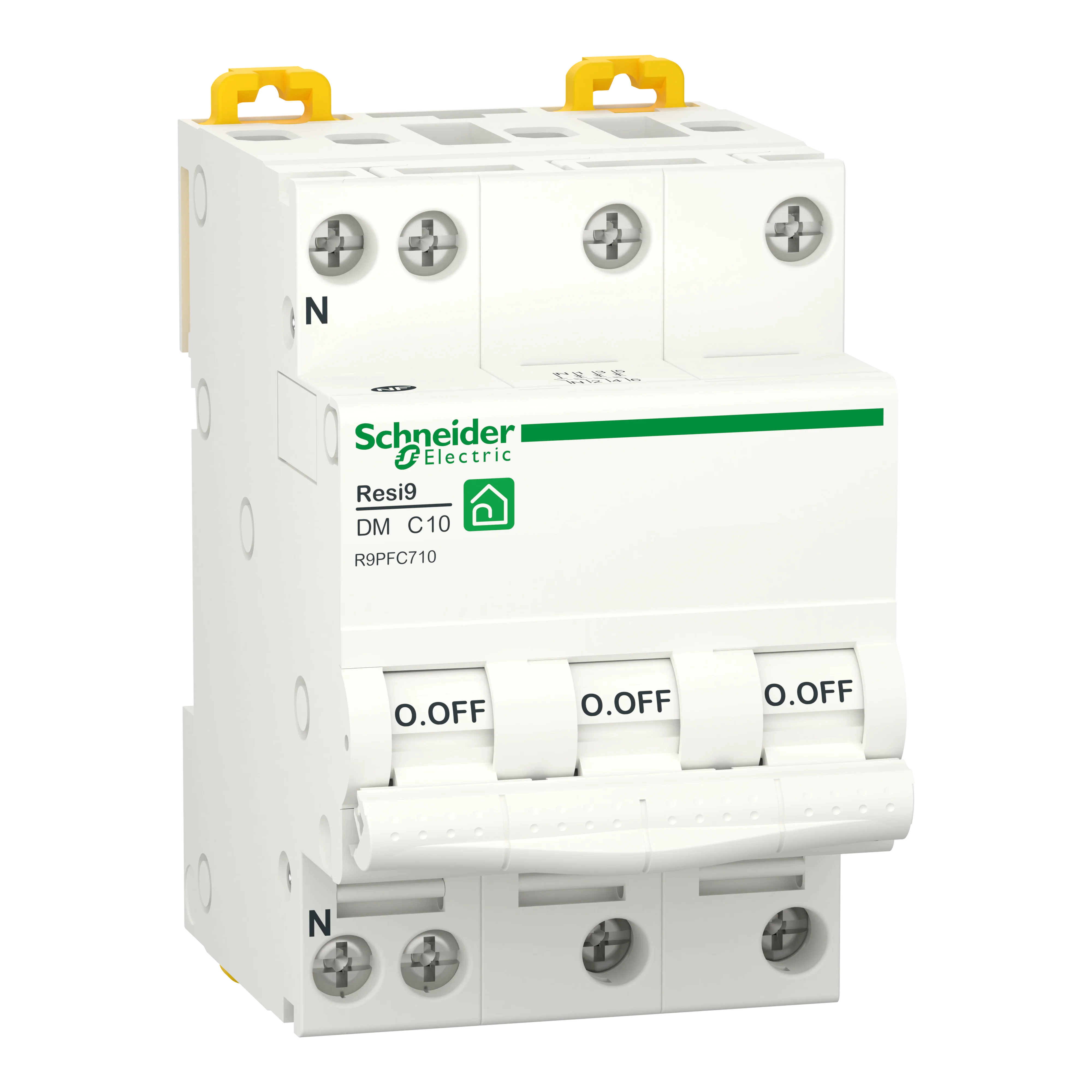 Disjoncteur tétrapolaire SCHNEIDER R9PFC710 10A courbe C 3kA 400V Resi9 XP