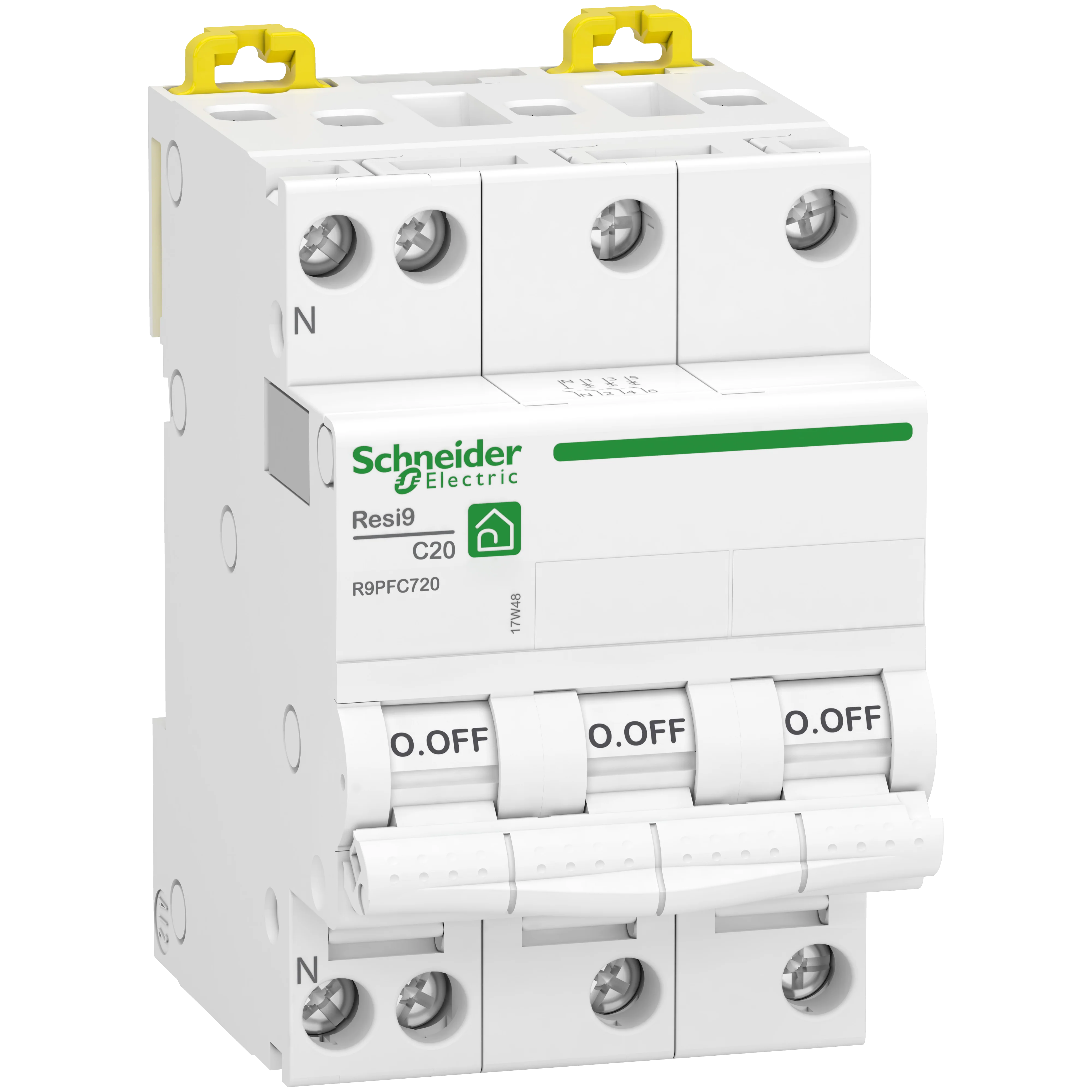 Disjoncteur tétrapolaire SCHNEIDER R9PFC720 20A courbe C 3kA 400V+D34 Resi9 XP