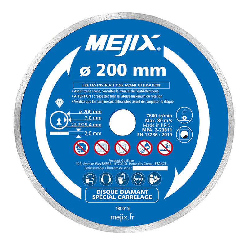 Disque diamant - MEJIX - 180015 - 200 mm BR 25.4/22.2 mm