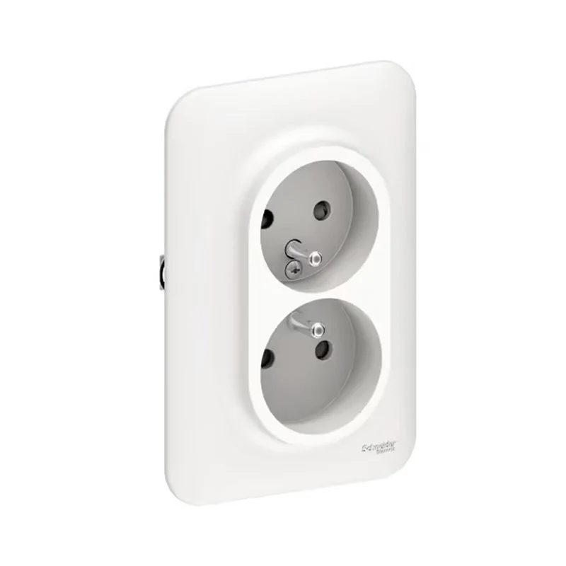 Double prise de courant 2P+T OVALIS SCHNEIDER S262089 avec terre 250V - Image 2