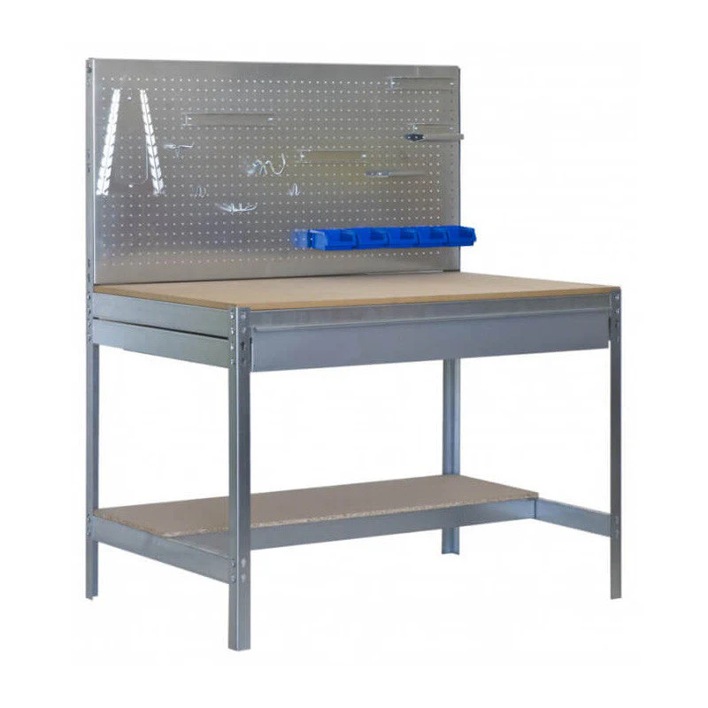 Etabli de travail 1200mm - SIMONRACK - BT2 BOX 1200 - 2 tablettes 1 tiroir et panneau percé - Image 2