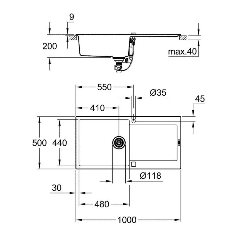 Évier K500 GROHE 31645AT0 1 bac + 1 égouttoir - gris granite - Image 3