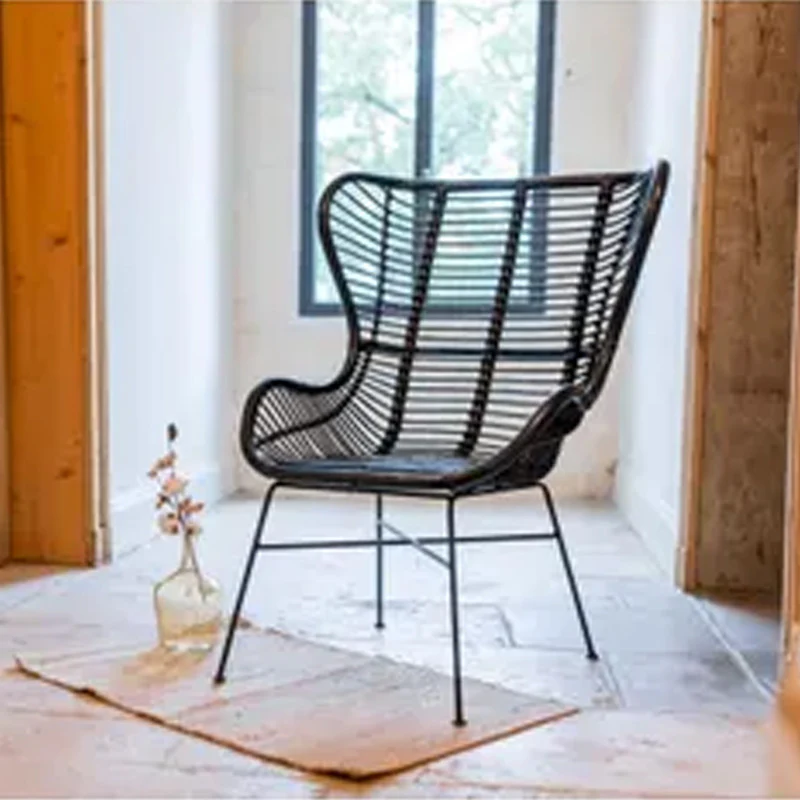 Fauteuil papillon Victoria - 98 x 80 x 81 cm - métal & rotin - noir - Image 3