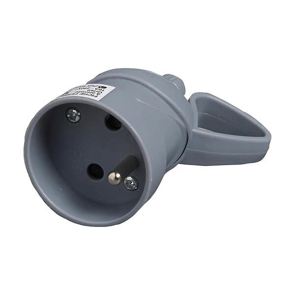 Fiche électrique femelle à anneau 2 pôles + terre 16A. Gris ZENITECH - Image 2