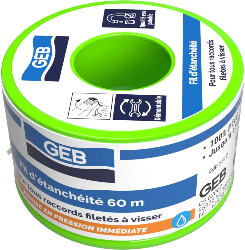 Fil d'étanchéité GEB 100% PTFE pour tous raccords à visser 60m - Image 5