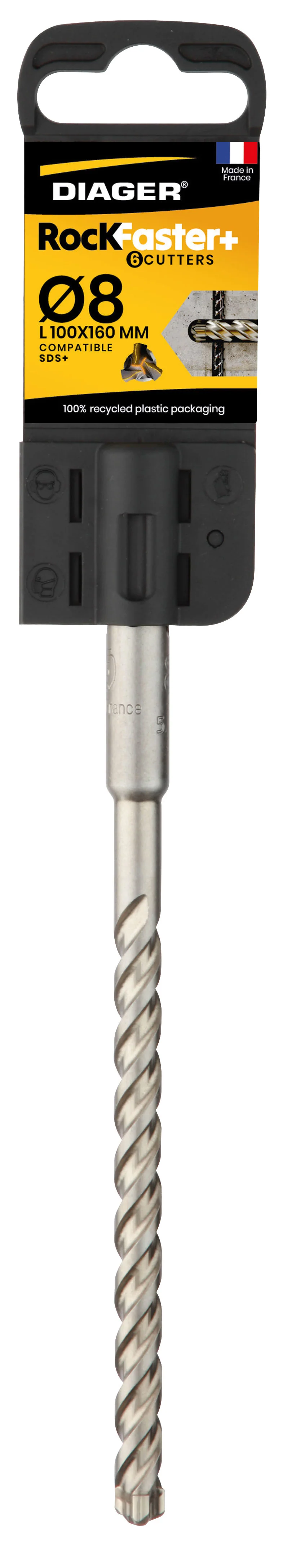 Foret béton - DIAGER  - RocKFaster 6 taillants Tête Carbure Monobloc compatible SDS+  Diam.8x160mm - Image 3