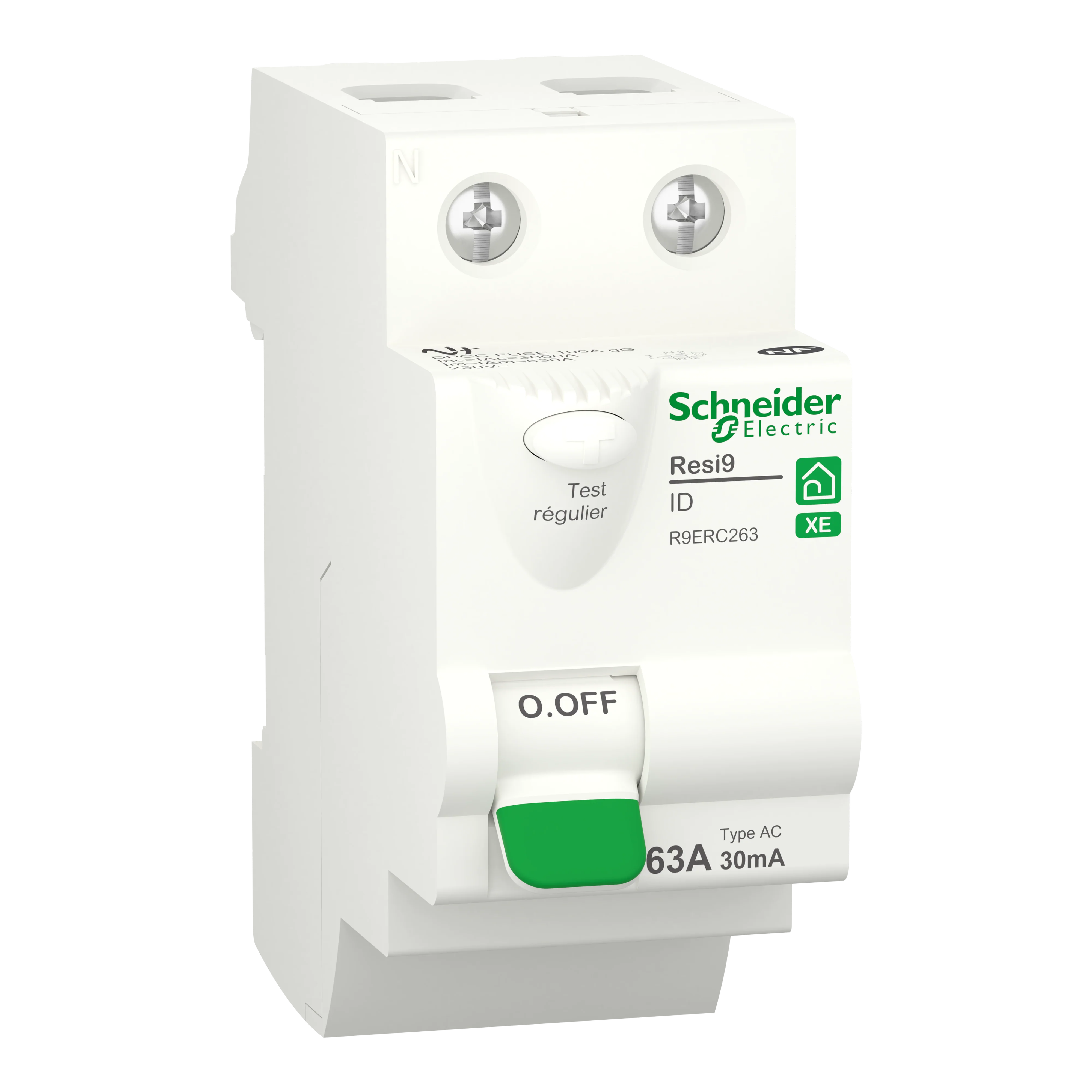 Interrupteur différentiel SCHNEIDER R9ERC263 63A type AC 30mA 1P+N embrochable Resi9 XE - Image 2