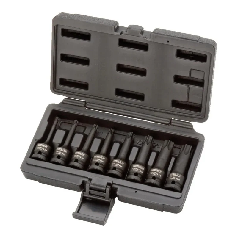 Jeu de 8 douilles tournevis à chocs longues TORX® 1/2'', T30 à T80  - KS TOOLS - 911.0901