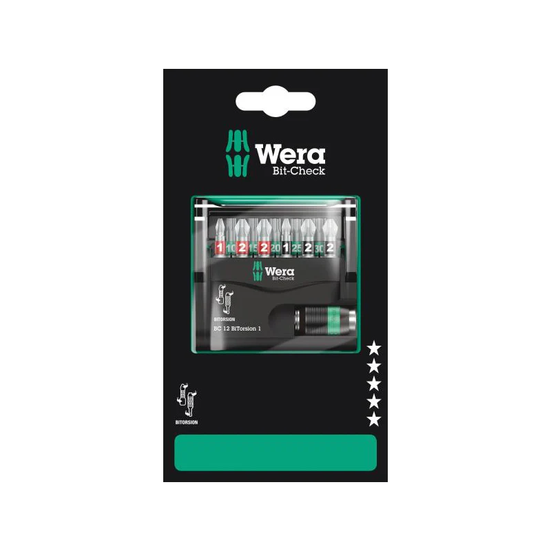 Jeu d'embouts avec support  Bit-Check 12 BiTorsion 1 SB, 12 pièces - WERA - 05136385001