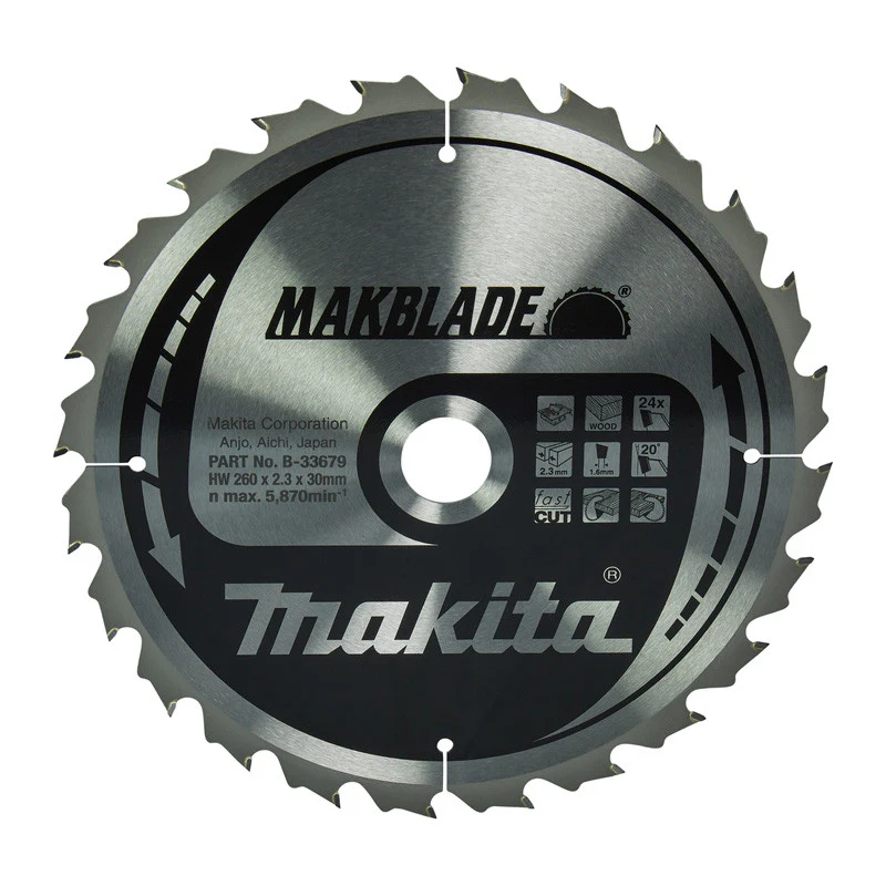 Lame carbure MAKBLADE MAKITA B-33679, pour scies sur table, 260/30/24 Bois