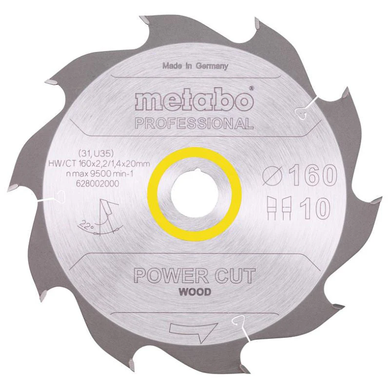 Lame de scie circulaire METABO PRO 628002000 - "Power Cut Wood" - HW/CT - 160x2,2x20mm - 10 dents