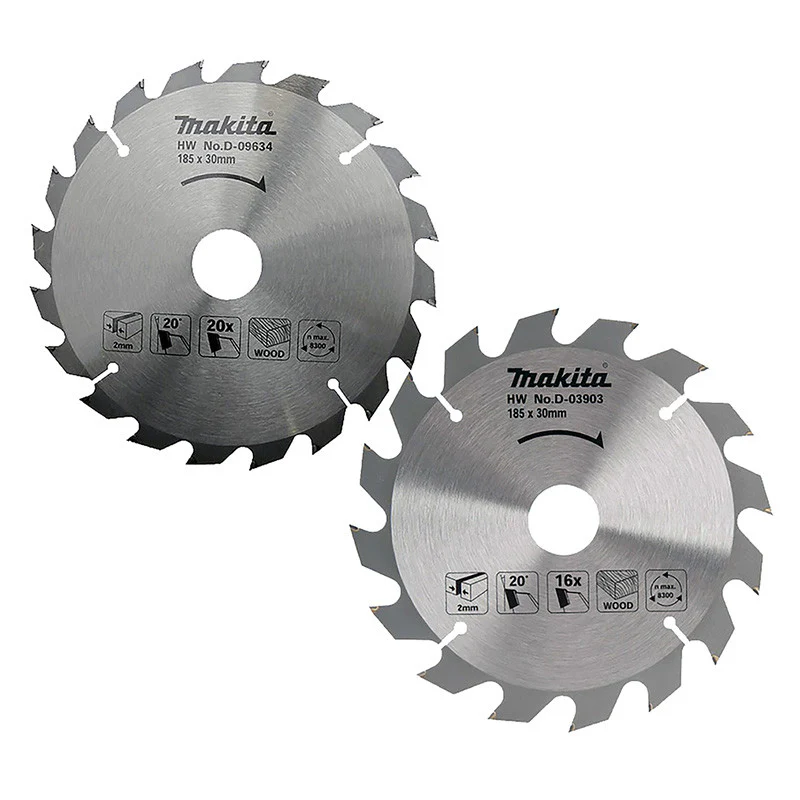 Lot de 2 lames carbure bois MAKITA D-20052 185x30mm, 16/20 dents, pour scies circulaires