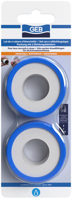 Lot de 2 rubans d'étanchéité en PTFE GEB 12m x 12mm pour l'étanchéité des raccords filetés - Image 2