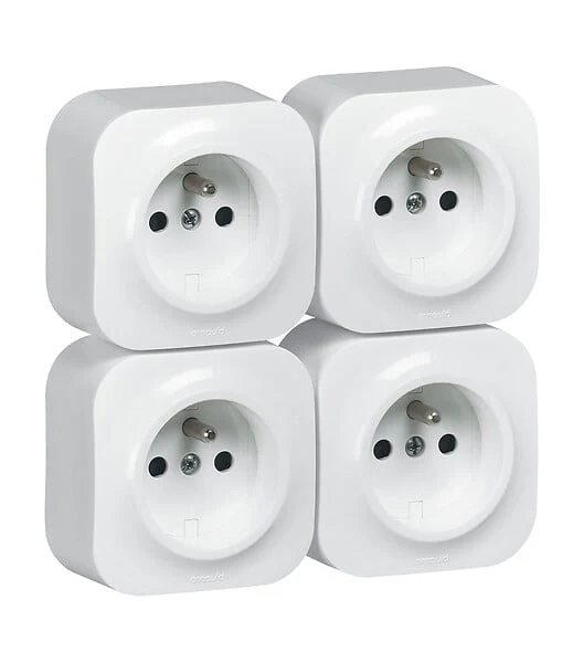 Lot de 4 prises de courant saillie avec terre Profil Eco complet-blanc