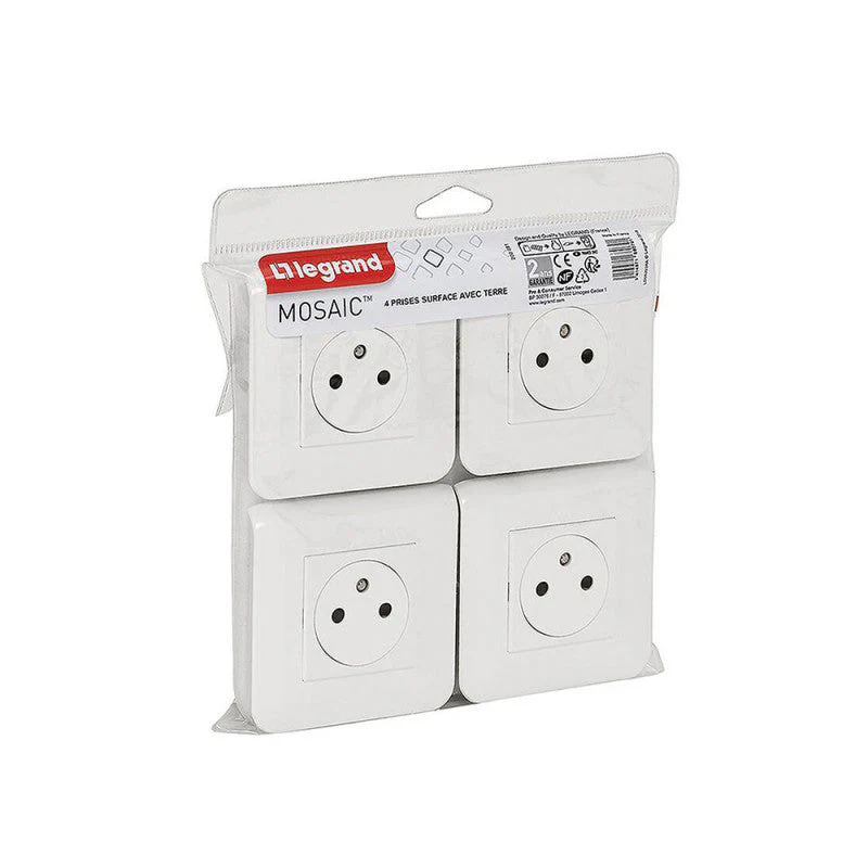 Lot de 4 prises de courant Surface Mosaic blanc complet avec plaque LEGRAND - Image 3
