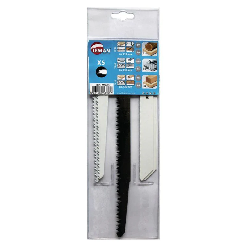 Lot de 5 lames de scie sabre LEMAN 7750.05 - Bois et métal