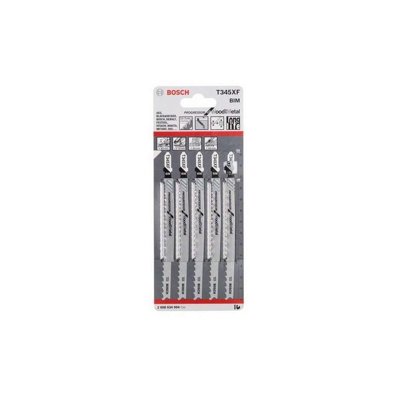 Lot de 5 lames de scie sauteuse T 345 XF BOSCH 2608634994 pour bois et métal - Image 2