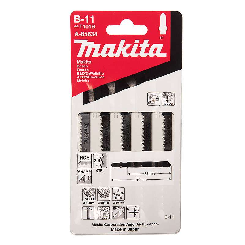 Lot de 5 lames MAKITA A-85634 pour scie sauteuse (bois, contre-plaqué et PVC) (3 à 60mm) - Image 2