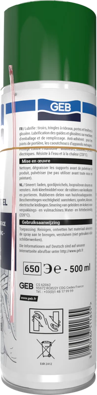 Lubrifiant anti-adhérent GEB 100% silicone aérosol 650 500 ml - Image 3