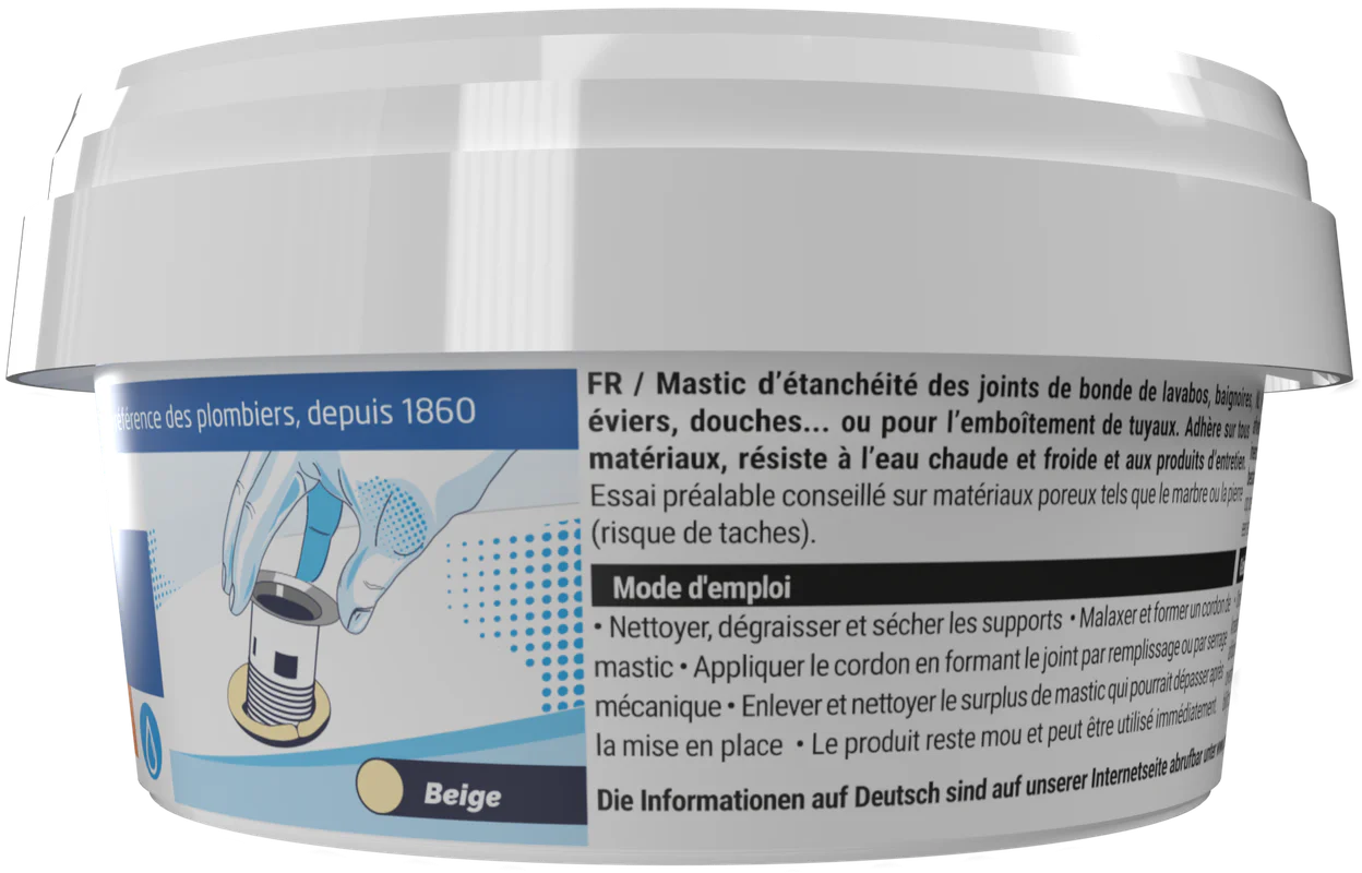 Mastic sanitaire d'étanchéité GEB pour les bondes et emboitements des tuyaux 200g - Image 3