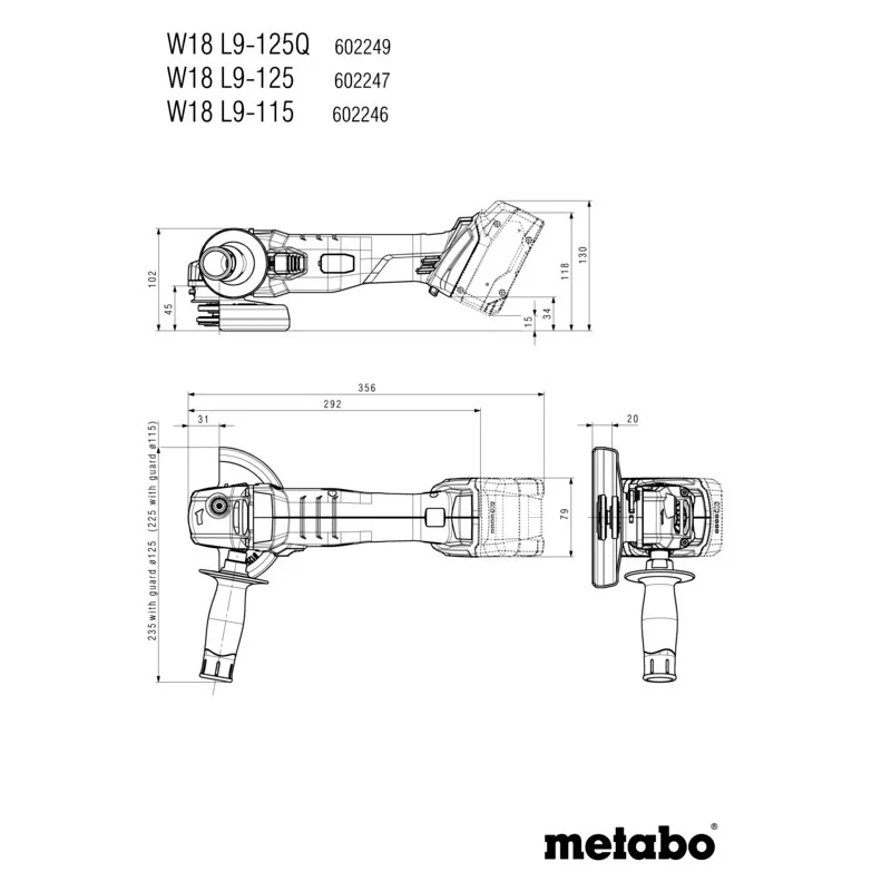 Meuleuse d’angle 18V W 18 L 9-125 Quick METABO 602249840 Serrage rapide - Avec metaBOX 165L (Produit seul) - Image 4