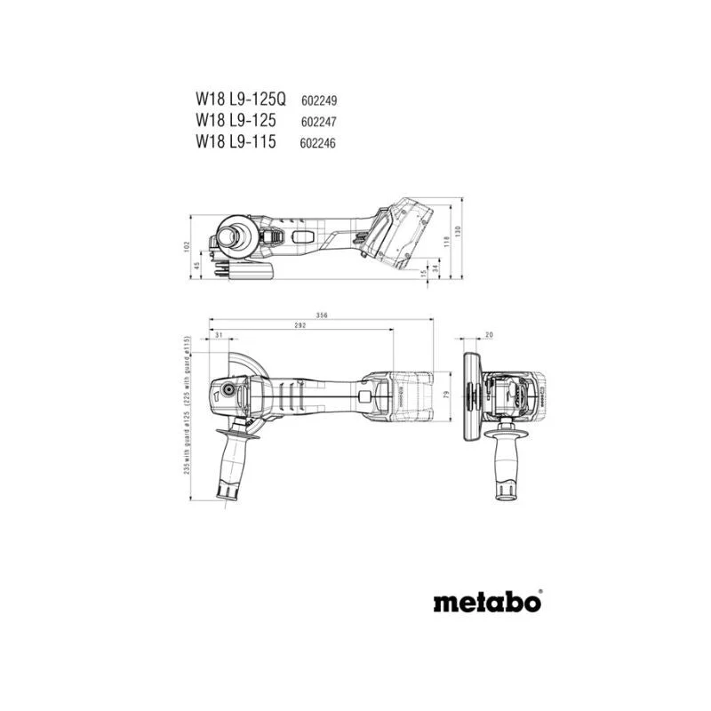 Meuleuse METABO 125 mm 18 V- W 18 L 9-125 Quick - 2 x 5,2 Ah Li-Power, ASC 55, coffret metaBOX - Image 4