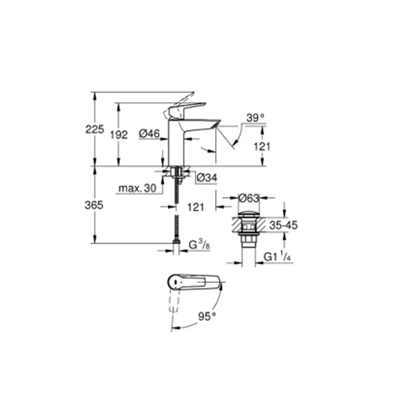 Mitigeur lavabo monocommande START FastFixation GROHE 23746002 bec droit - taille M - chrome - Image 3