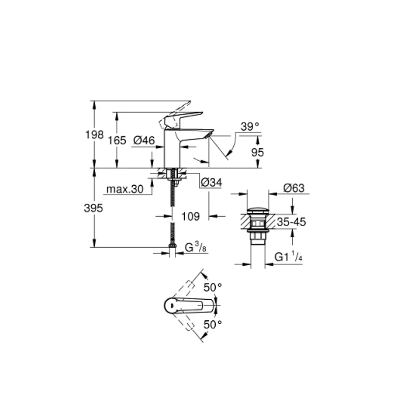 Mitigeur lavabo START GROHE 23550002 FastFixation - bec droit - taille S - chrome - Image 4