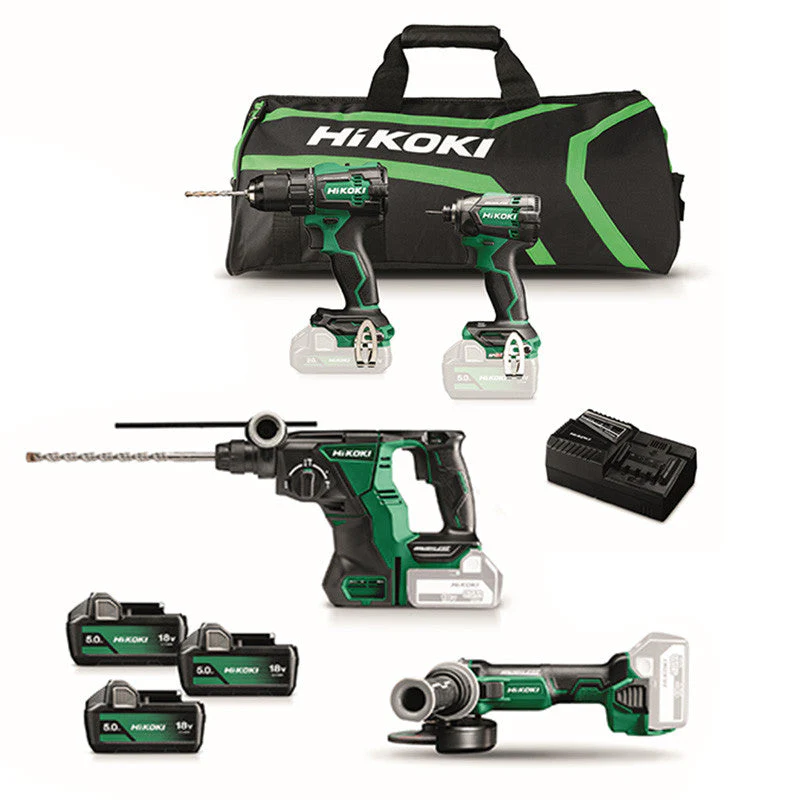Pack 4 outils perforateur - perceuse - meuleuse & visseuse HIKOKI KC18DEWHZ + 3 x 5,0Ah & chargeur + sac de transport