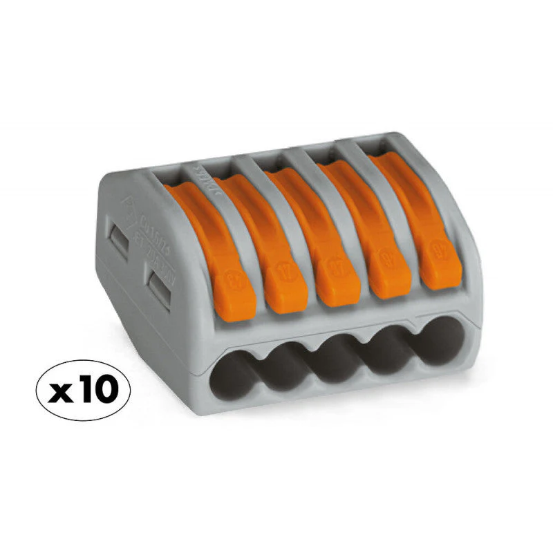 Pack de 10 bornes de connexion rapide a levier WAGO 5 entrées fil souple et rigide - S222 - Image 3