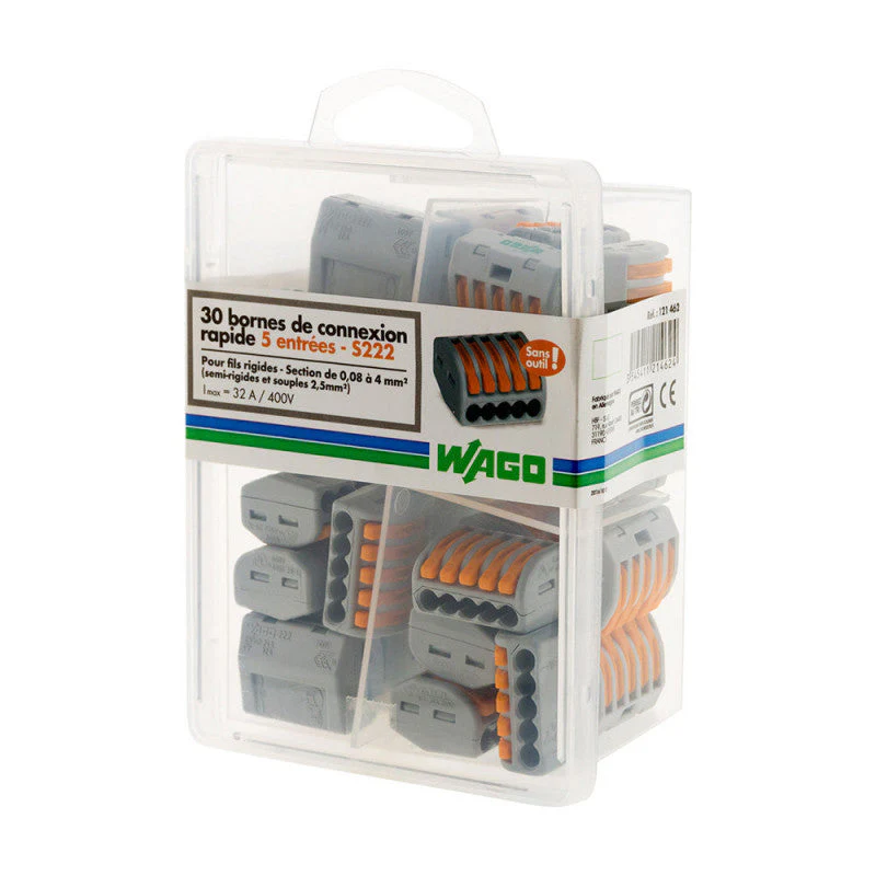 Pack de 30 bornes de connexion rapide a levier WAGO 5 entrées fil souple et rigide - S222 - Image 8
