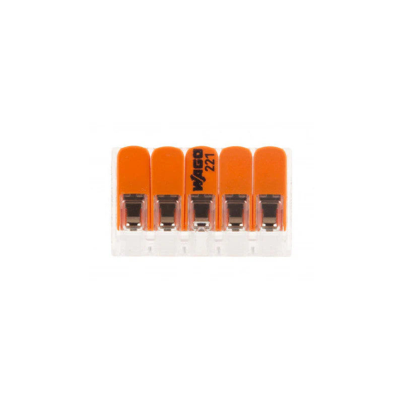 Pack de 5 bornes de connexion rapide à levier WAGO 5 entrées fil souple et rigide - S221 - Image 4