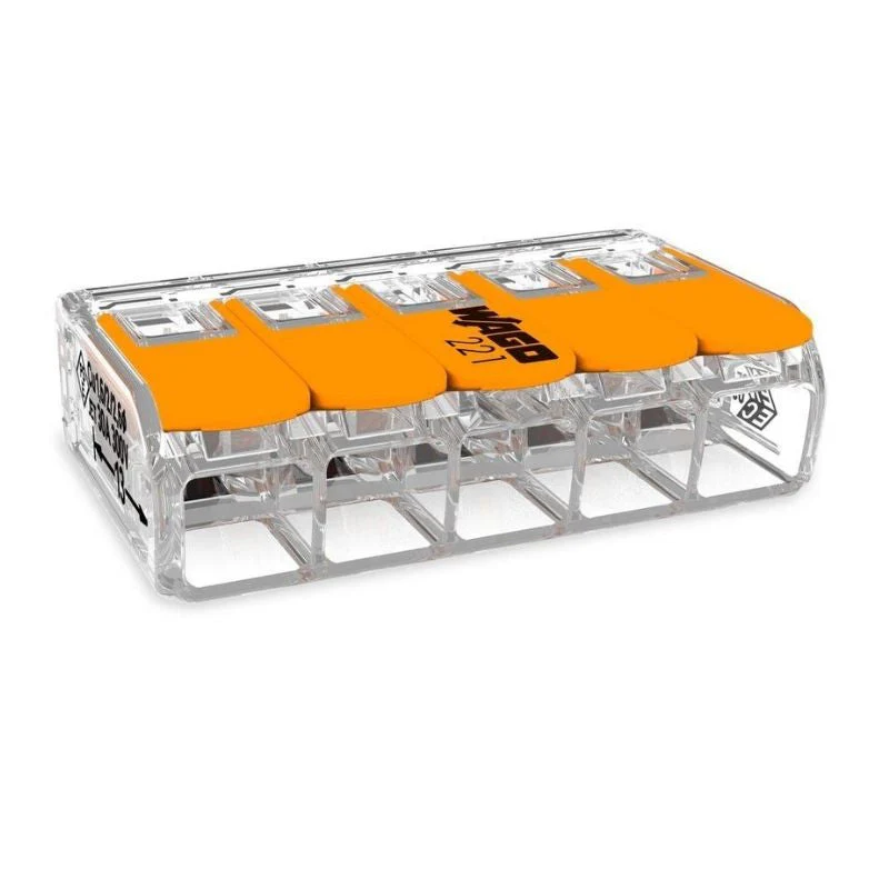 Pack de 50 bornes de connexion rapide à levier WAGO 5 entrées fil souple et rigide - S221 - Image 3