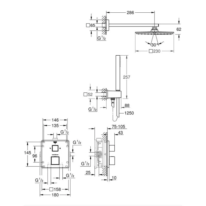 Pack de douche encastré GROHTHERM CUBE GROHE 34741000 - tête 23 x 23 cm + douchette stick - Image 6