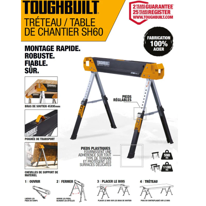 Paire de tréteaux réglables / Table de chantier TOUGHBUILT TB-SH60-2-XEA - Image 5