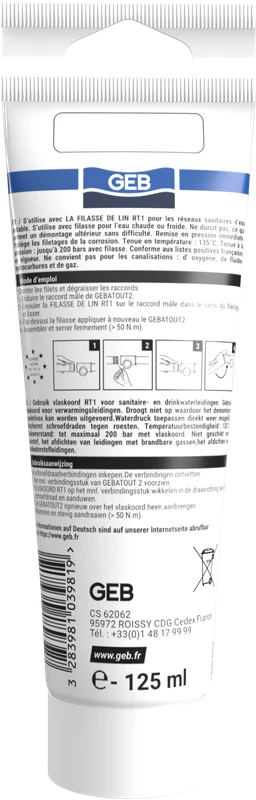Pâte à joint non durcissante GEB Gebatout 2 pour raccords filetés métalliques 125ml - GEB - 103981 - Image 3